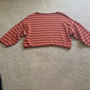 Free People Cropped Striped Crewneck Sweater in Rose and Rust